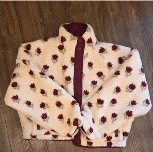 NWT Blank NYC Cream and Burgundy Floral Jacket, Rare and Unique, Lined Inside.